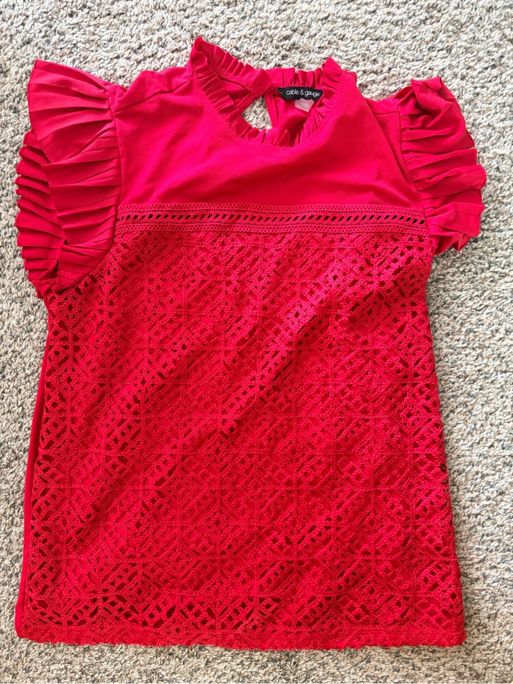 Cable & Gauge Red Lace Ruffled Sleeve Blouse